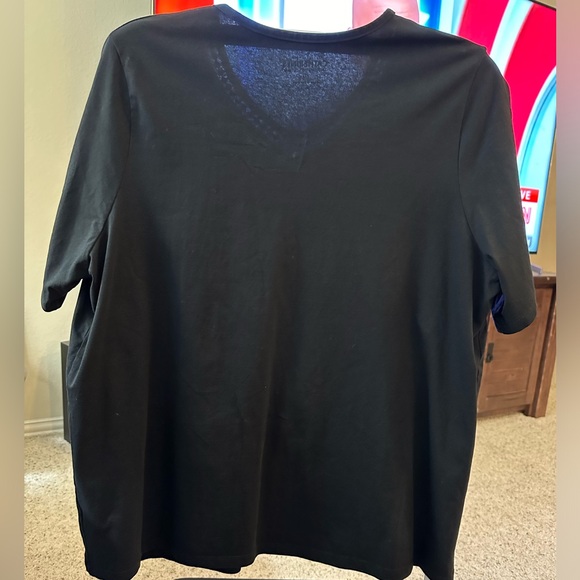 Catherine’s black short sleeve top 2x- w crochet neck trim - Picture 2 of 2